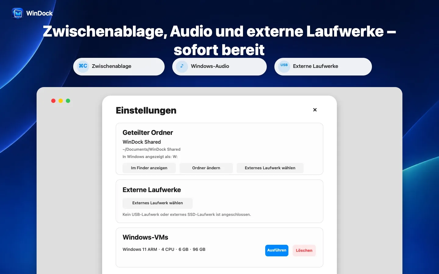 Zwischenablage, Ton und externe Laufwerke